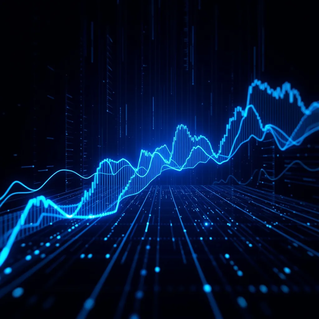 High-tech digital data visualization with blue glowing lines