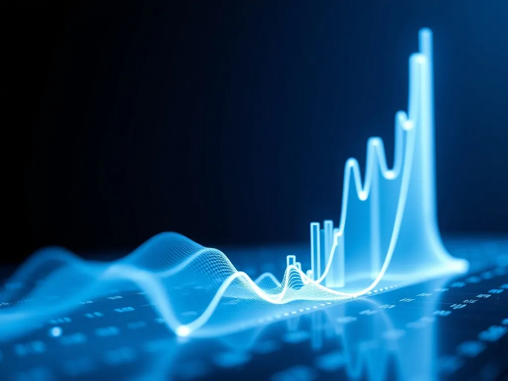 Abstract 3D visualization of financial data growth, glowing